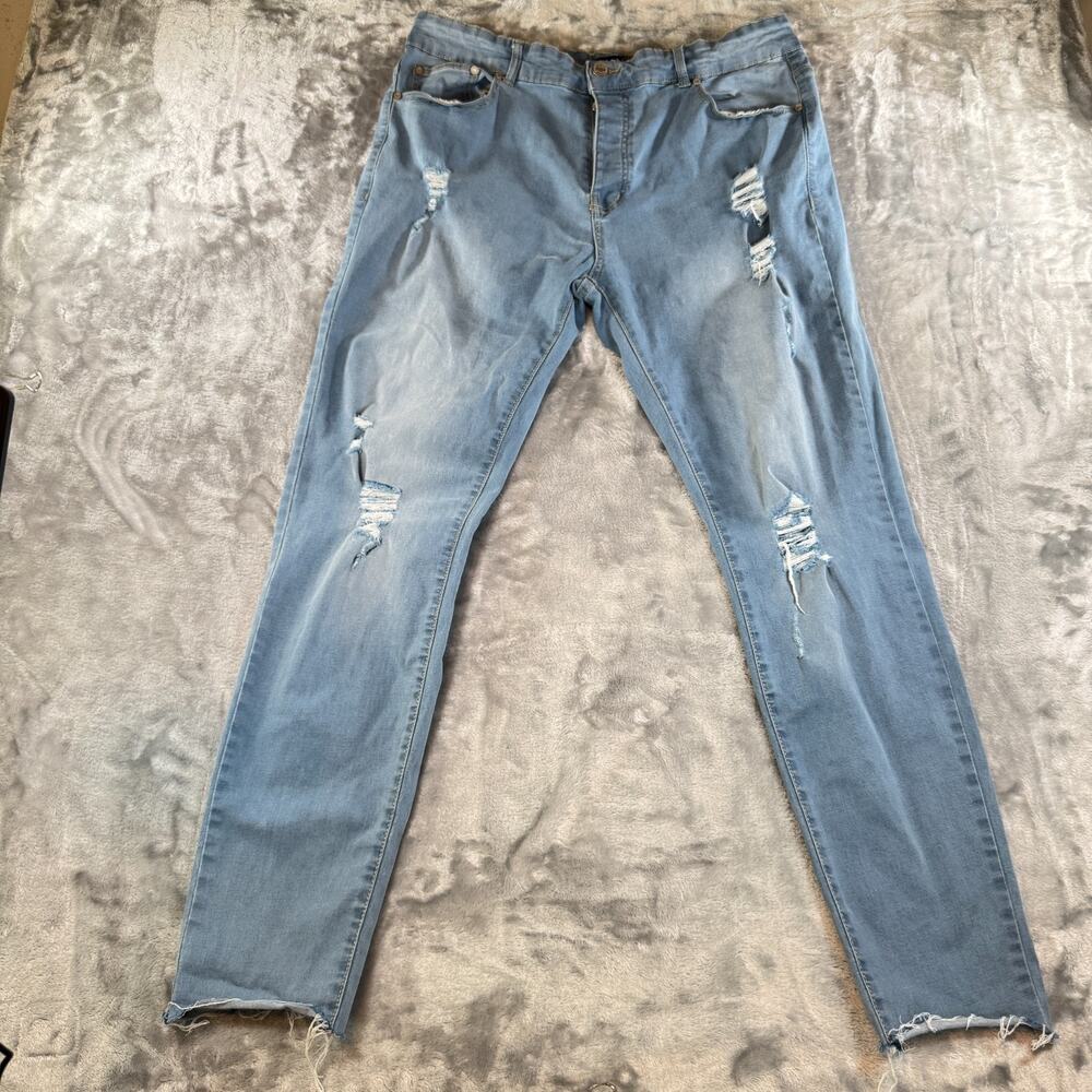 BoohooMAN Mens Distressed Skinny Jeans Raw Hem Light Wash 38 R 38x32